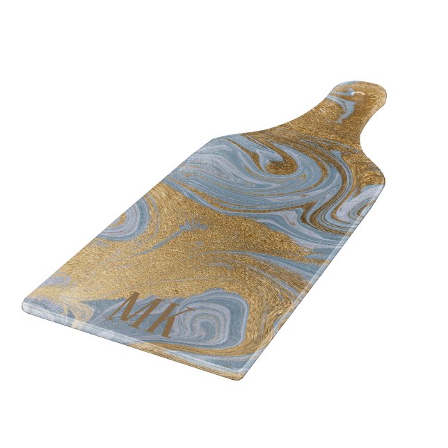 Abstrakt Agate Blue und Gold Marmorwirl Schneidebrett (Ecke)