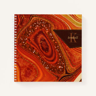 Abstrakt Agate Monogram Hot Orange ID827 Notizbuch