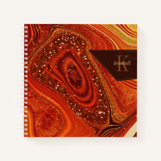Abstrakt Agate Monogram Hot Orange ID827 Notizbuch (Vorderseite)