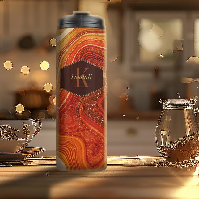 Abstrakt Agate Monogram Hot Orange ID827 Thermosbecher (Von Creator hochgeladen)