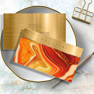 Abstrakt Agate Monogram Hot Orange ID827 Visitenkarte