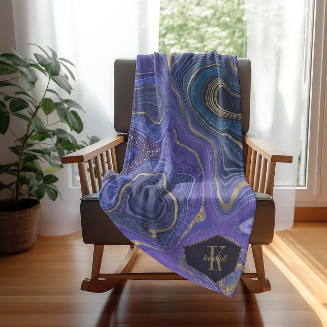 Abstrakt Agate Monogram Midnight ID827 Fleecedecke (Von Creator hochgeladen)