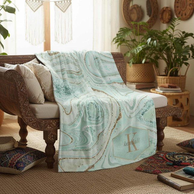 Abstrakt Agate Monogram Mint ID827 Fleecedecke (Von Creator hochgeladen)
