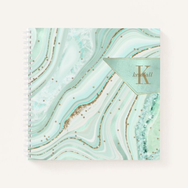 Abstrakt Agate Monogram Mint ID827 Notebook Notizbuch (Vorderseite)