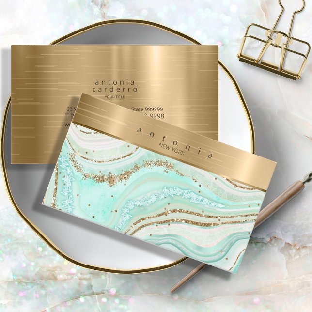 Abstrakt Agate Monogram Mint ID827 Visitenkarte (Von Creator hochgeladen)