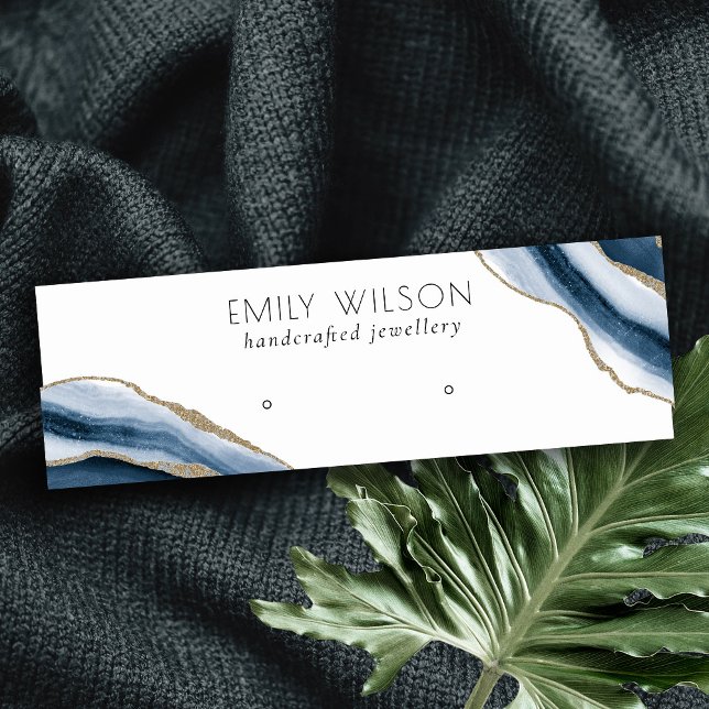 Abstrakt Agate Navy Blue Gold Study Earring Displa Mini Visitenkarte (Von Creator hochgeladen)
