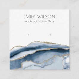 Abstrakt Agate Navy Blue Gold Study Earring Displa Quadratische Visitenkarte