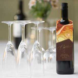 Abstrakt Agate Wedding Cheers Hot Orange ID827 Flaschenanhänger