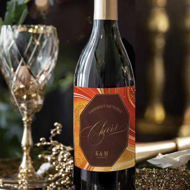 Abstrakt Agate Wedding Cheers Hot Orange ID827 Weinetikett (Von Creator hochgeladen)