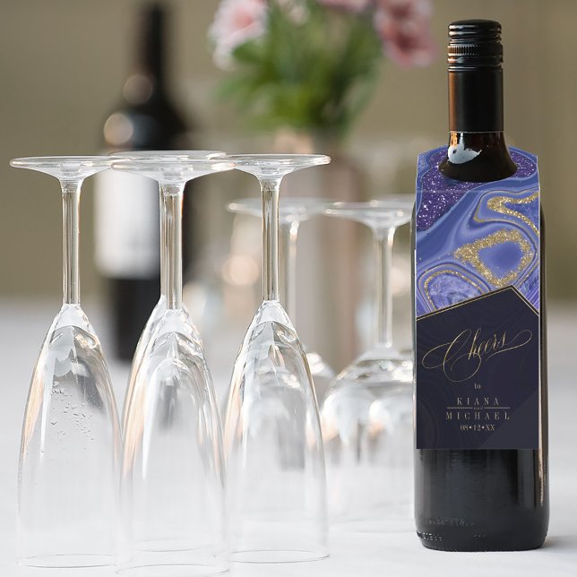 Abstrakt Agate Wedding Cheers Midnight ID827 Flaschenanhänger (Wine Bottle In Situ)