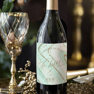 Abstrakt Agate Wedding Cheers Mint ID827 Weinetikett