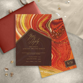 Abstrakt Agate Wedding Hot Orange ID827 RSVP Karte