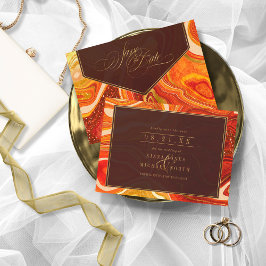 Abstrakt Agate Wedding Hot Orange ID827 Save The Date