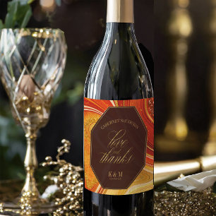 Abstrakt Agate Wedding Hot Orange ID827 Weinetikett