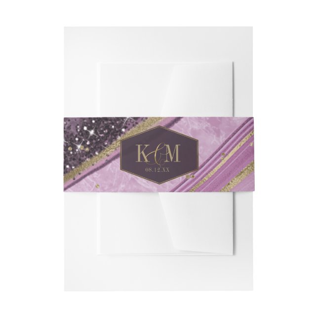 Abstrakt Agate Wedding Mauve ID827 Einladungsbanderole (Vorderseite Beispiel)