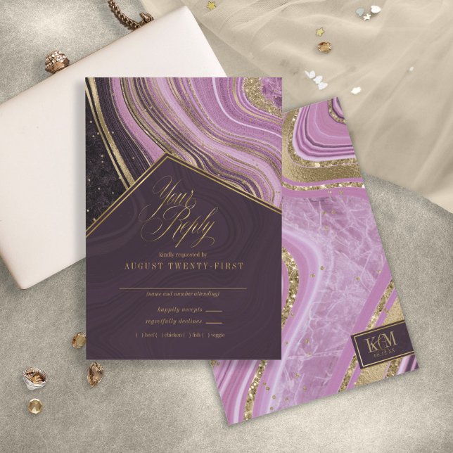 Abstrakt Agate Wedding Mauve ID827 RSVP Karte (Von Creator hochgeladen)