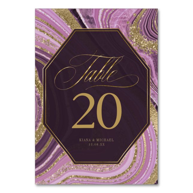 Abstrakt Agate Wedding Mauve ID827 Tischnummer (Vorderseite)