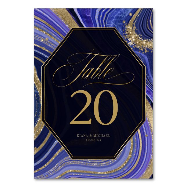 Abstrakt Agate Wedding Midnight ID827 Tischnummer (Vorderseite)