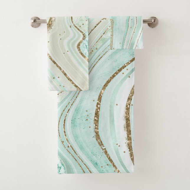 Abstrakt Agate Wedding Mint ID827 Badhandtuch Set (Insitu)