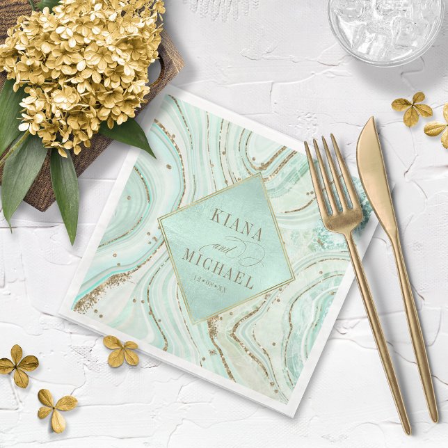 Abstrakt Agate Wedding Mint v2 ID827 Serviette (Von Creator hochgeladen)