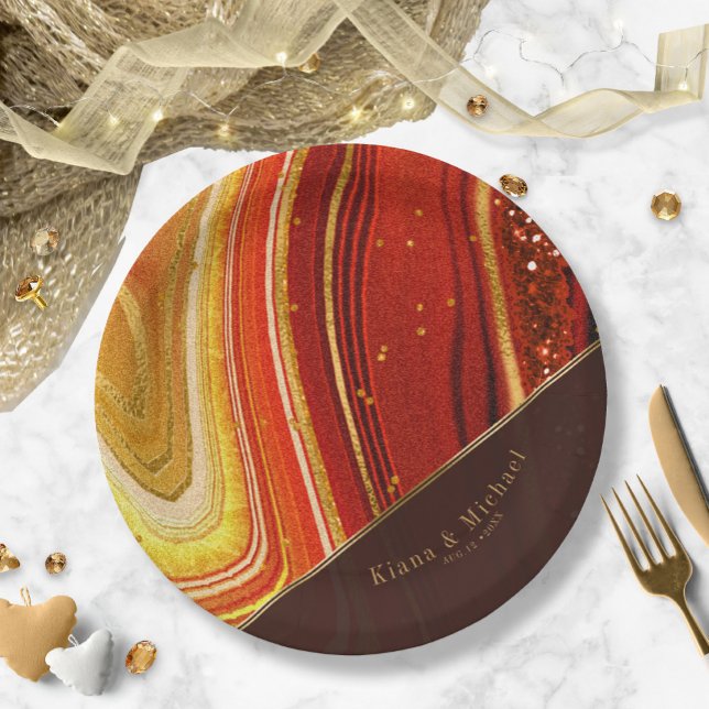 Abstrakt Agate Wedding V2 Hot Orange ID827 Pappteller (Von Creator hochgeladen)