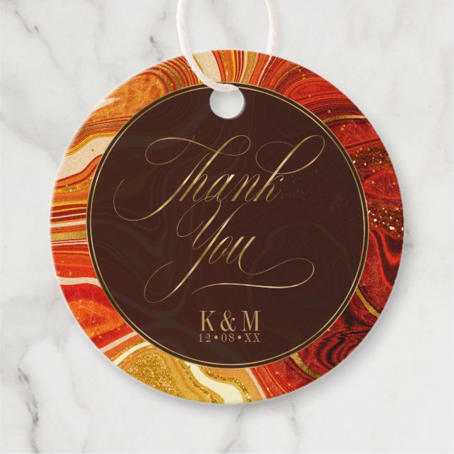 Abstrakt Agate Wedding Vielen Dank Hot Orange ID82 Geschenkanhänger (Vorderseite)