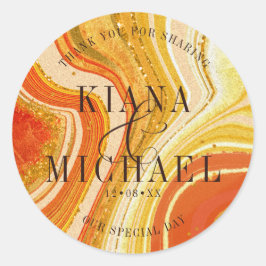 Abstrakt Agate Wedding Vielen Dank Hot Orange ID82 Runder Aufkleber