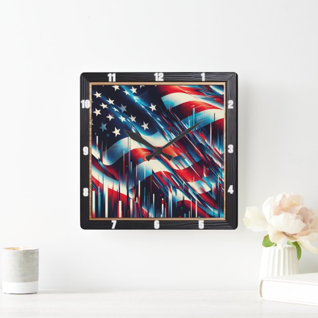 Abstrakt American Flag Patriotic Quadratische Wanduhr (Zuhause)