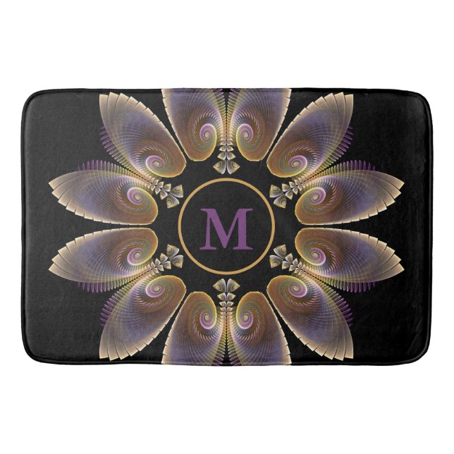 Abstrakt Angel Wings Mandala Fraktal Monogram Badematte (Vorderseite)
