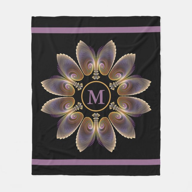 Abstrakt Angel Wings Mandala Fraktal Monogram Fleecedecke (Vorderseite)