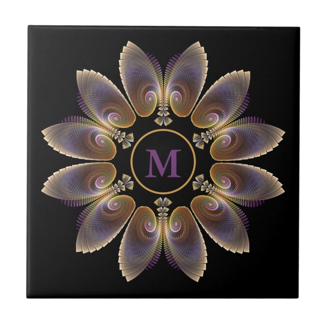 Abstrakt Angel Wings Mandala Fraktal Monogram Fliese (Vorderseite)