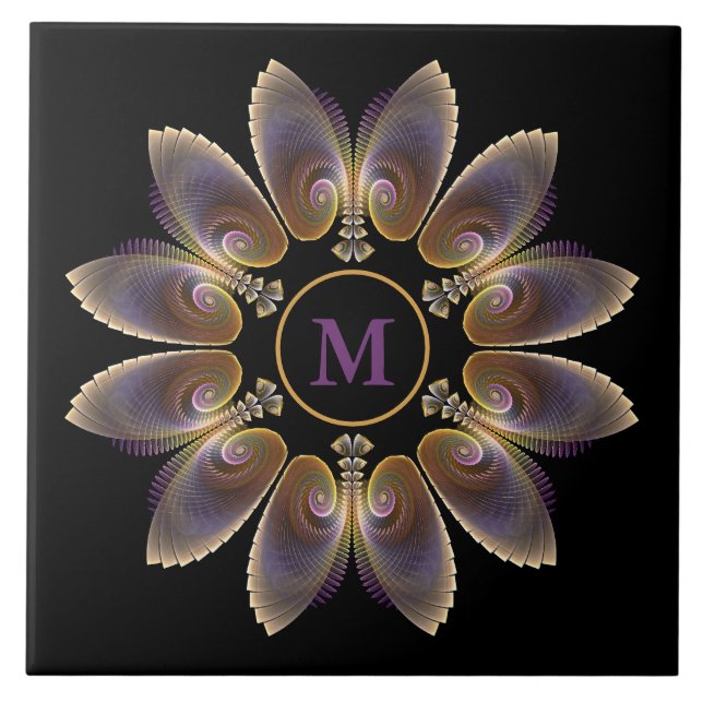 Abstrakt Angel Wings Mandala Fraktal Monogram Fliese (Vorderseite)