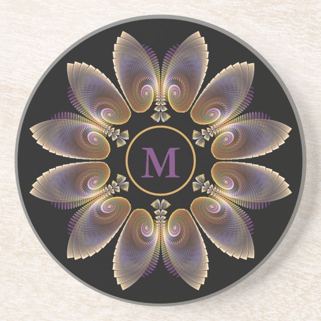 Abstrakt Angel Wings Mandala Fraktal Monogram Getränkeuntersetzer (Vorne)
