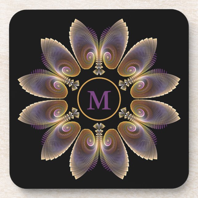 Abstrakt Angel Wings Mandala Fraktal Monogram Getränkeuntersetzer (Vorderseite)