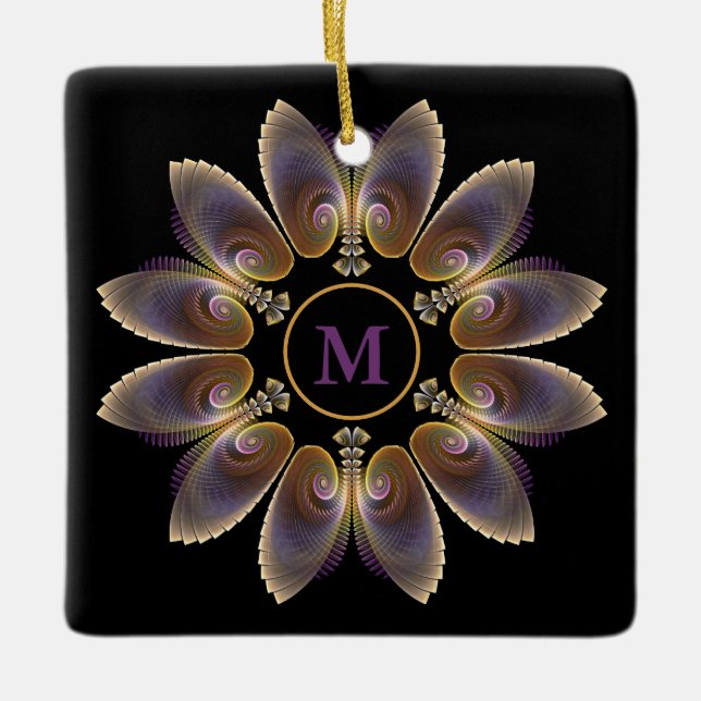 Abstrakt Angel Wings Mandala Fraktal Monogram Keramikornament (Vorderseite)