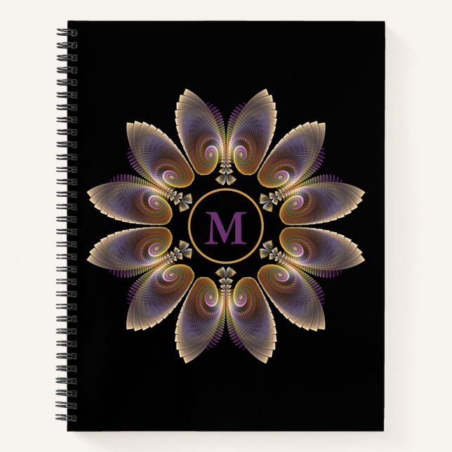 Abstrakt Angel Wings Mandala Fraktal Monogram Notizbuch (Vorderseite)