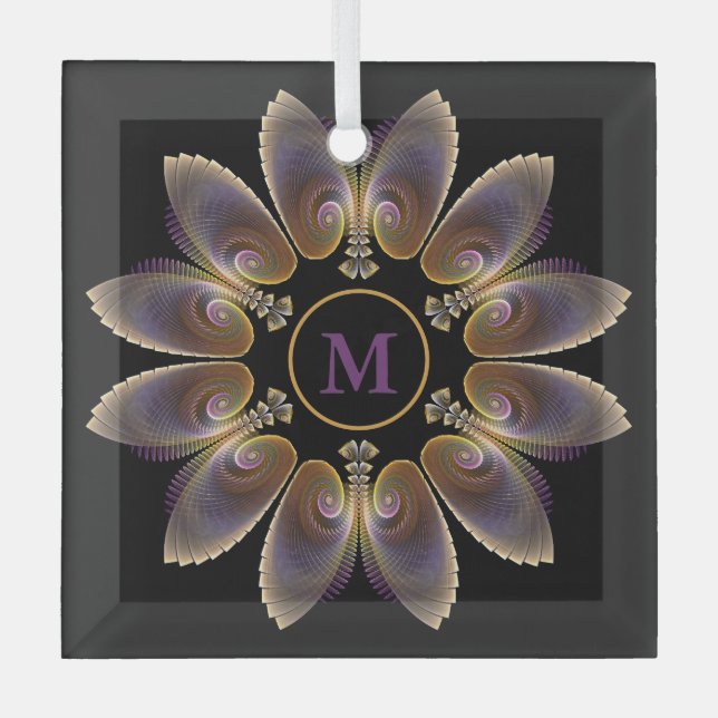 Abstrakt Angel Wings Mandala Fraktal Monogram Ornament Aus Glas (Vorderseite)