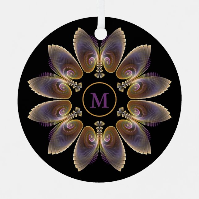 Abstrakt Angel Wings Mandala Fraktal Monogram Ornament Aus Metall (Vorderseite)