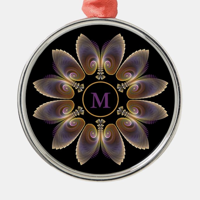 Abstrakt Angel Wings Mandala Fraktal Monogram Ornament Aus Metall (Vorne)