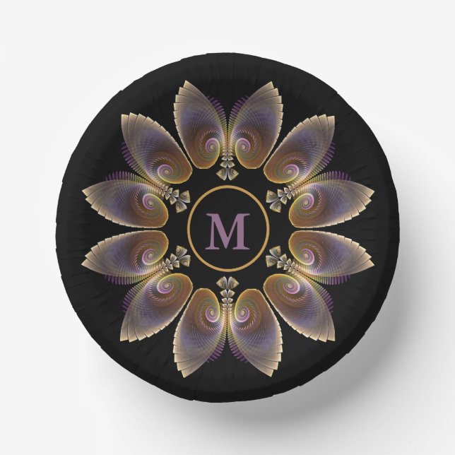 Abstrakt Angel Wings Mandala Fraktal Monogram Pappteller (Vorderseite)