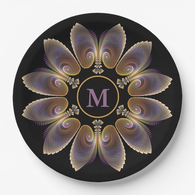 Abstrakt Angel Wings Mandala Fraktal Monogram Pappteller (Vorderseite)