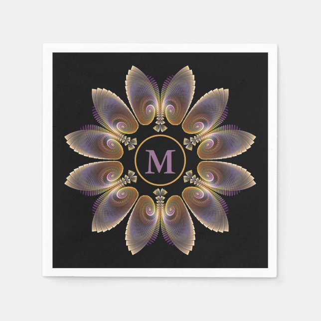 Abstrakt Angel Wings Mandala Fraktal Monogram Serviette (Vorderseite)