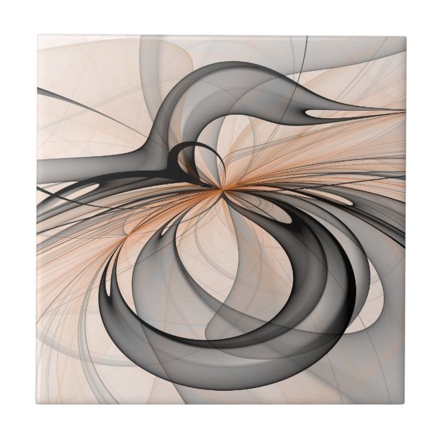 Abstrakt Anthracite Grau Siena Modernes Fraktal Ku Fliese (Vorderseite)