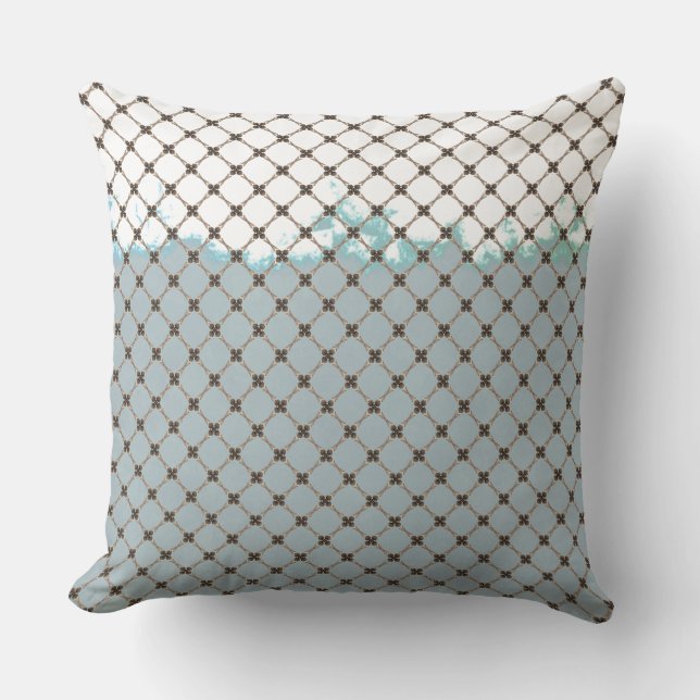 Abstrakt Aquamarin, weiß, Bronzemuster Kissen (Vorderseite)