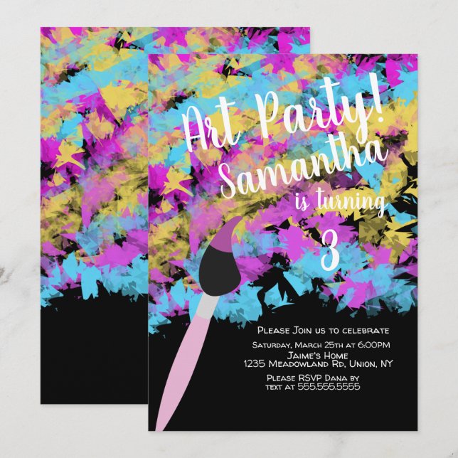 Abstrakt Art Birthday Party Splash Einladung (Vorne/Hinten)