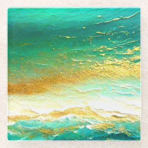 Abstrakt Art Blue and Gold Ocean Glasuntersetzer