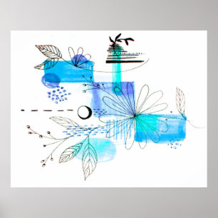 Abstrakt Art Blue und Grau Green Poster