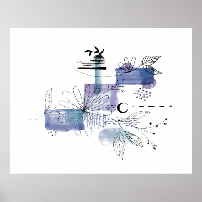 Abstrakt Art Blue und Gray Fog Poster (Vorne)