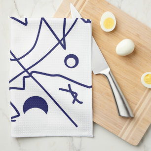 Abstrakt Art Blue White Line Circles Minimalismus Geschirrtuch