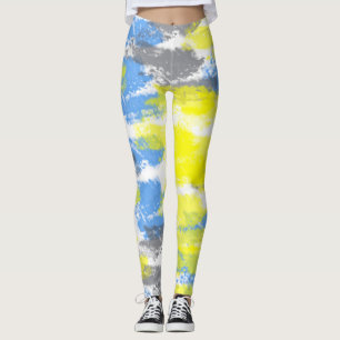 Abstrakt Art Blue White Yellow Grey Minimalismus Leggings